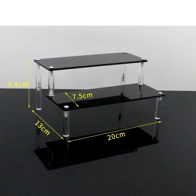 Display Riser Stand for Figures in Clear, Black or Wood Effect 2tier 20x7.5cm black
