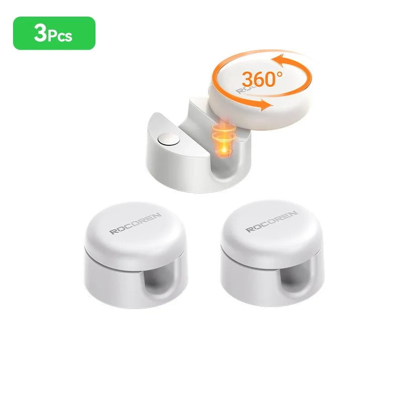 Rotating Magnetic Cable Clips for Desk Charging Leads White 3Pcs