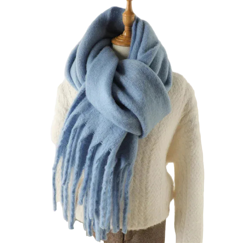 Women Winter Cashmere Scarf Thick Warm Pashmina Shawl Wrap Blue
