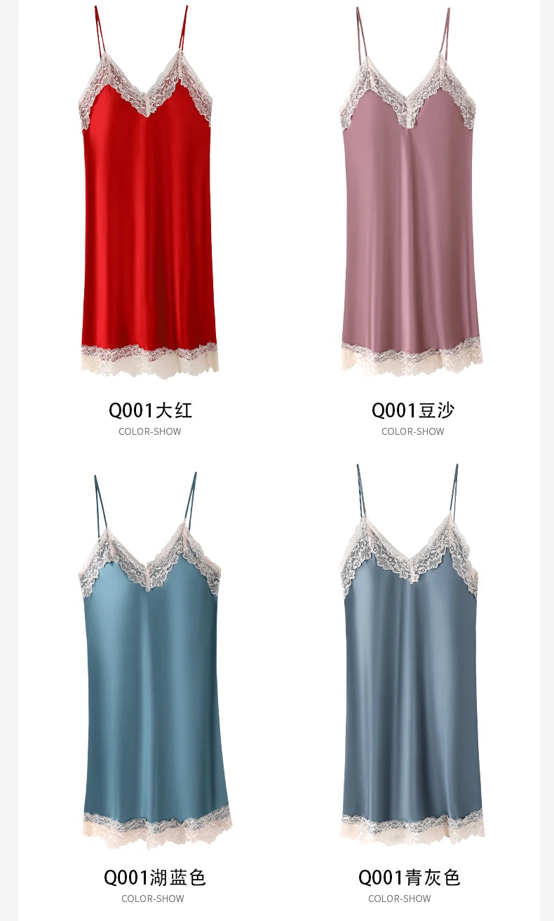 ElyraLux Women's Pajamas Dress Halter Sexy Nightgown Sleeveless Spaghetti Straps Woman Sleeping Cloths Lace Trim