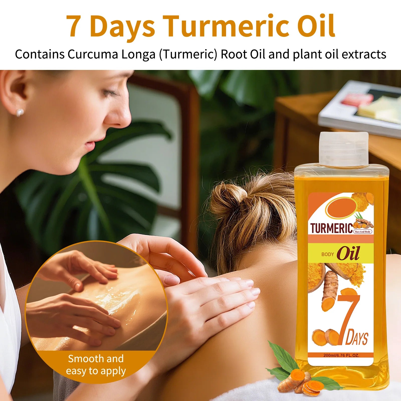 Turmeric Body Oil 200ml – Fast-Absorbing Natural Moisturizing Oil for Face & Body, Deep Hydration for All Skin Types