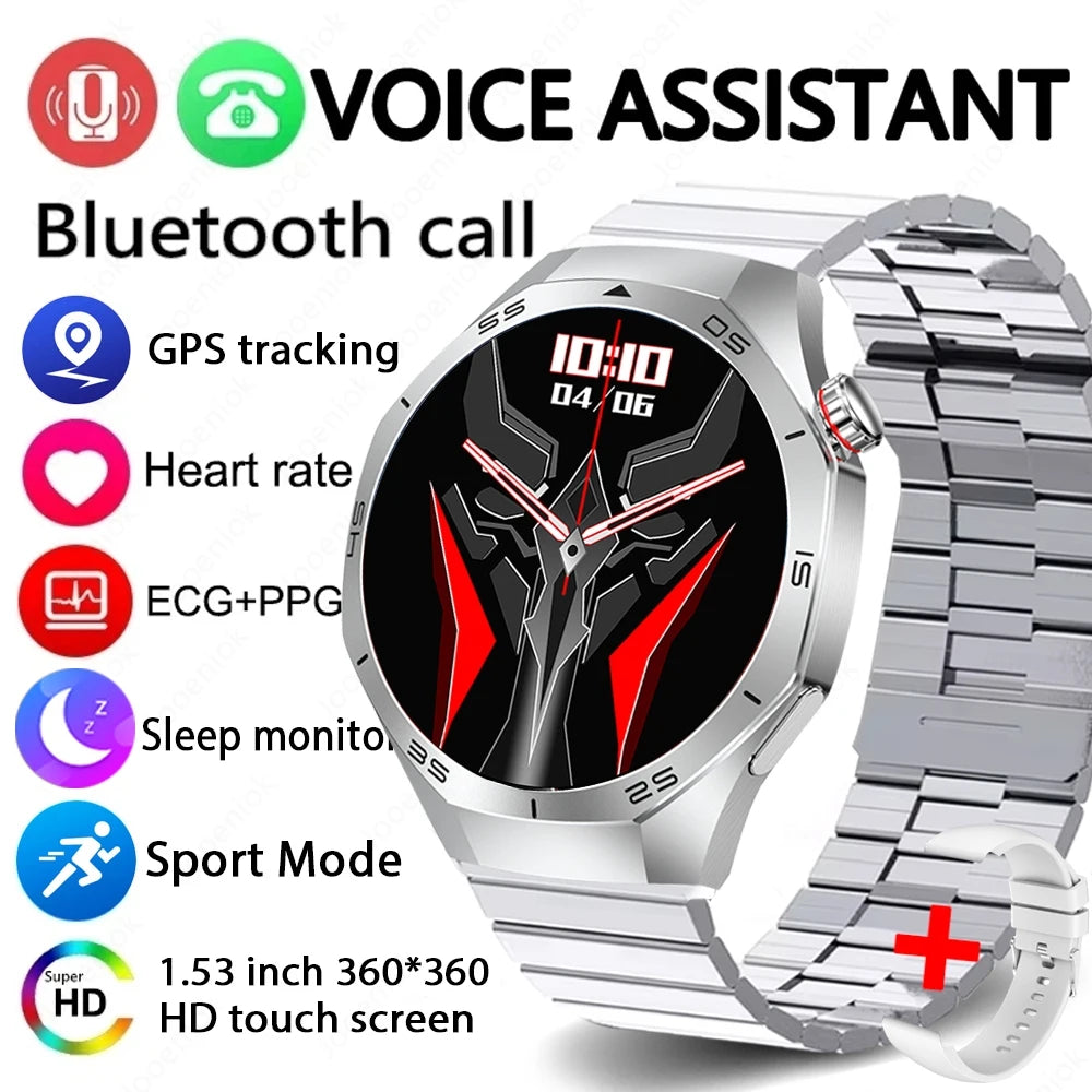 2025 New GT5 Pro GPS Track Smart Watch Men 360*360 AMOLED Screen NFC BT Call Waterproof Health Monitor Man Smartwatches IOS Silver steel 1