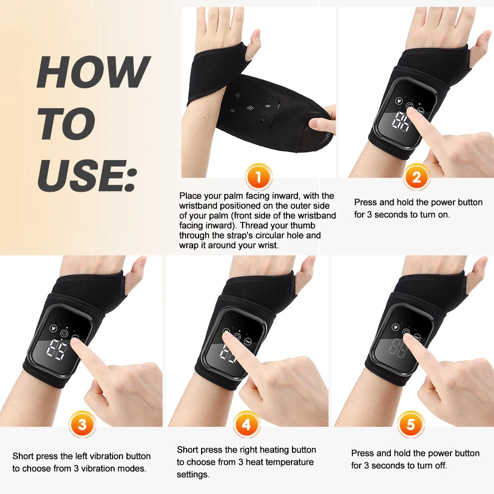 Electric Heated Wrist Massager Brace with Vibration – Rechargeable Wrist Support for Carpal Tunnel, Tendonitis & Pain Relief