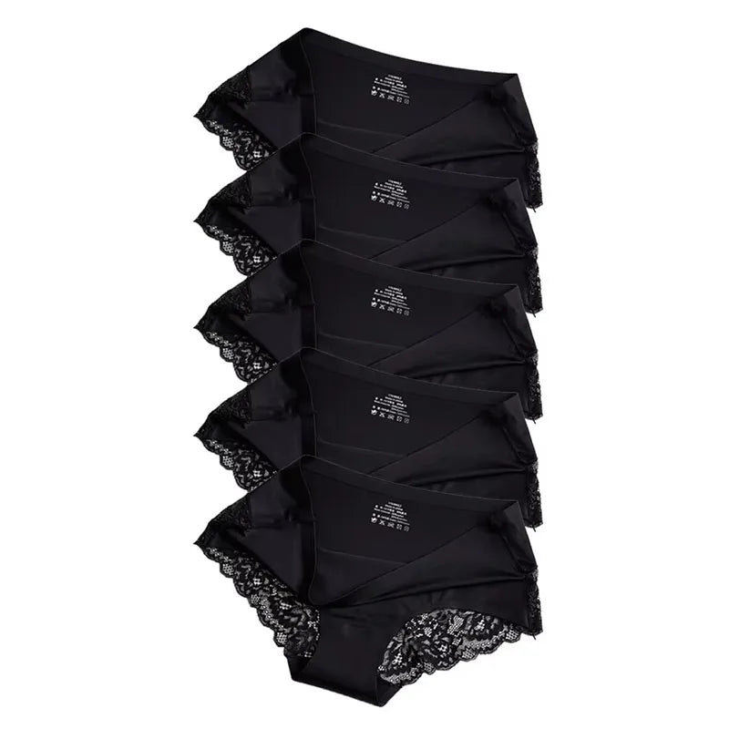 1/5/10Pcs Seamless Women Hollow Out Panties Set Underwear Comfort Lace Briefs Low Rise Female Sport Panty Soft Lady Lingerie black-5pcs As shown