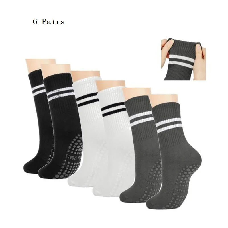 1/3/6/10 Pair Anti Slip Yoga Socks Female Medium Tube Socks lady Anti Slip Silicone Indoor Fitness Pilates Women's Sports Socks 6 Pairs