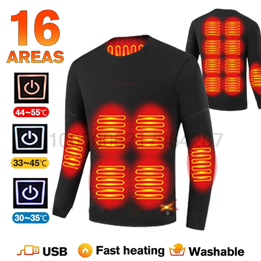Winter USB Electric Heating Jacket Heated Thermal Underwear Men Women Sports Thermal Heated Underwear Electric Heated Equipmen 16-BK-Men-Jacket