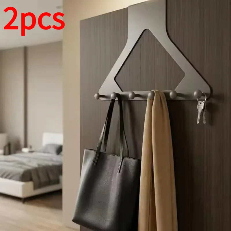 Six Peg Over Door Clothes Hanger for Bedroom Accessories 2pcs-gray
