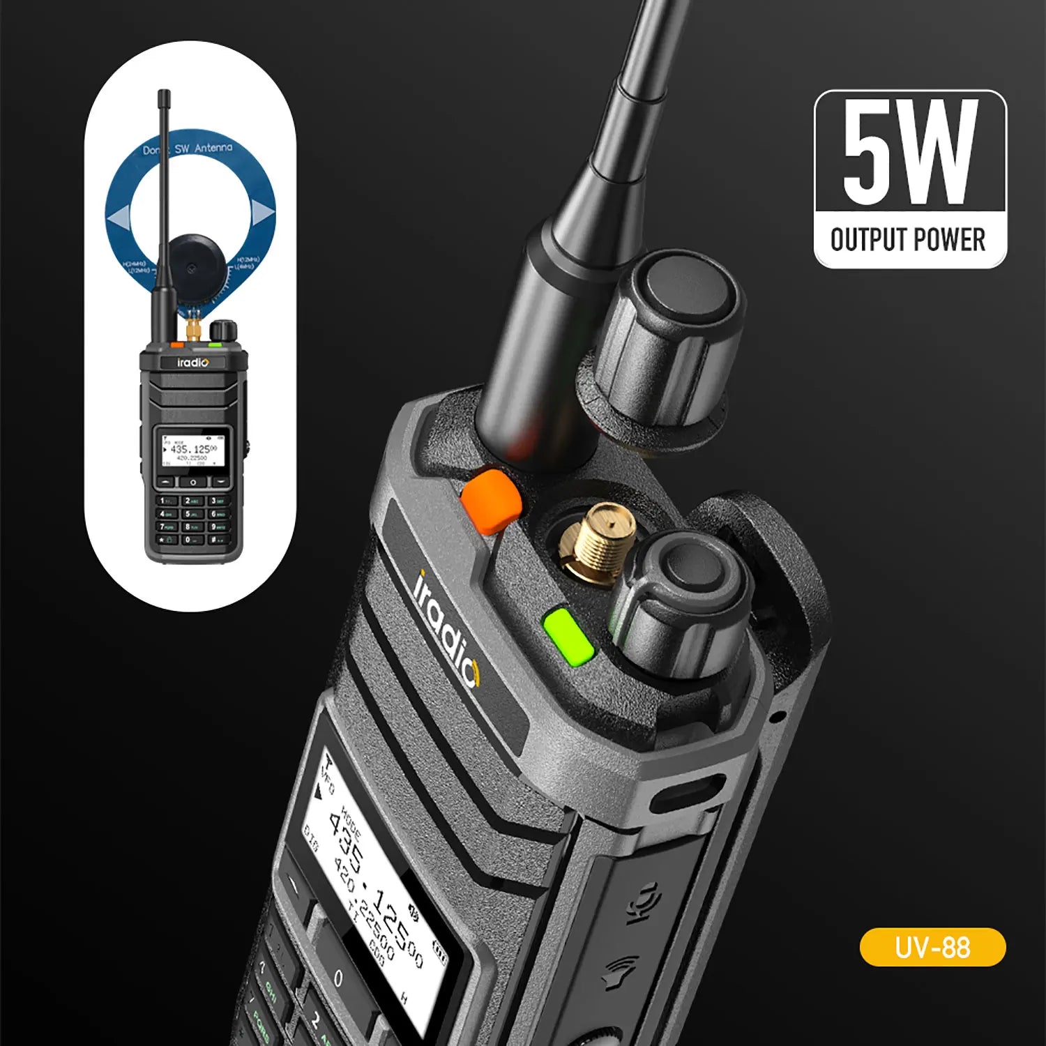 Iradio UV-88 Multi Band Ham Radio HF UHF VHF Walkie Talkie AM USB LSB CW CB LW MW SW SSB RX 1024Ch USB-C Battery RT-860 Variant