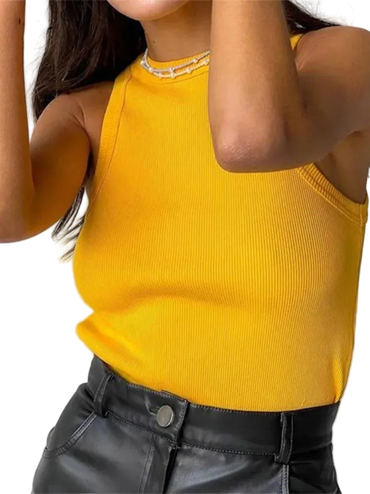 Ribbed Knit Tank Top Women – Sleeveless Summer Vest Top Yellow