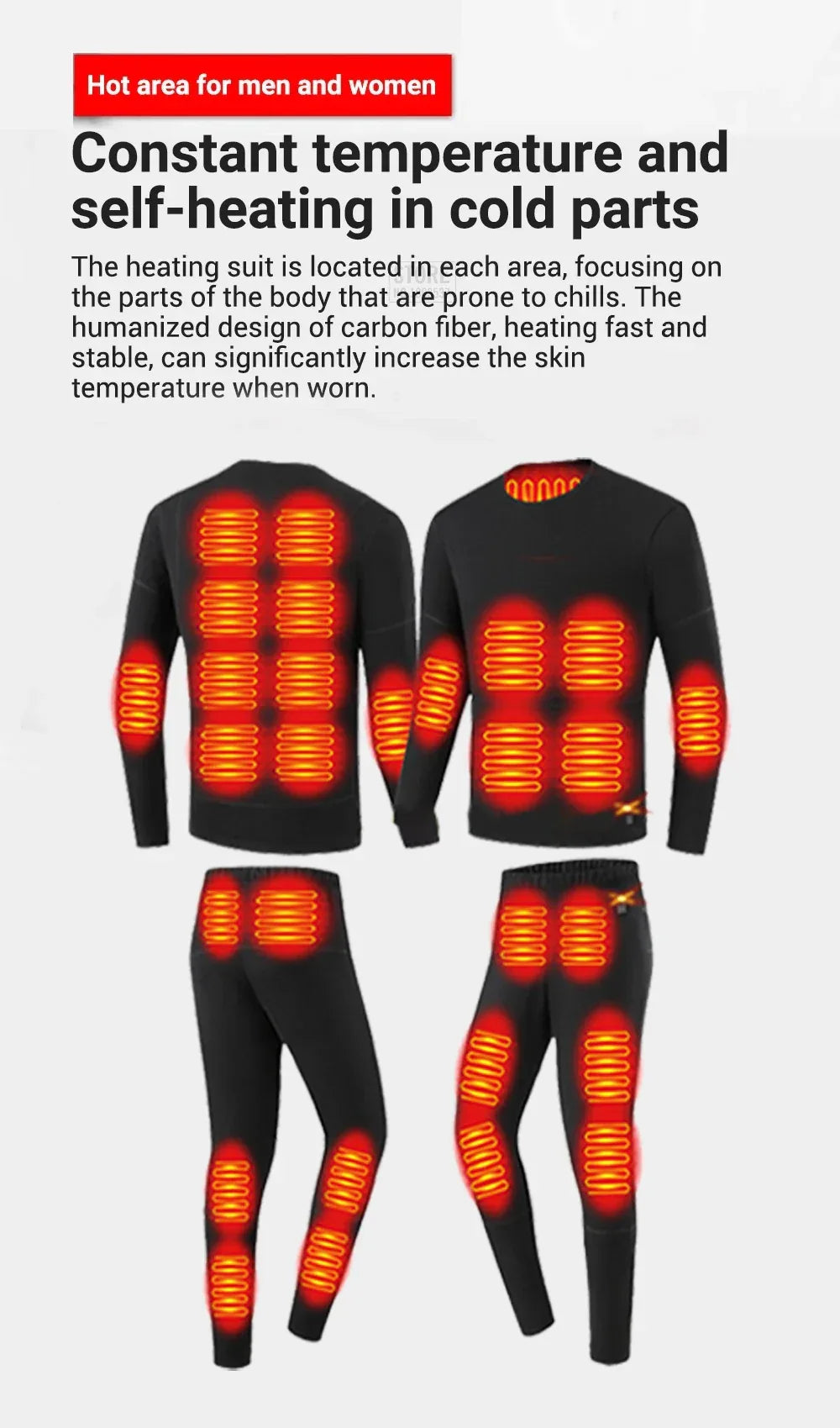 Buy USB Electric Heated Jacket Thermal Underwear Set for Men & Women