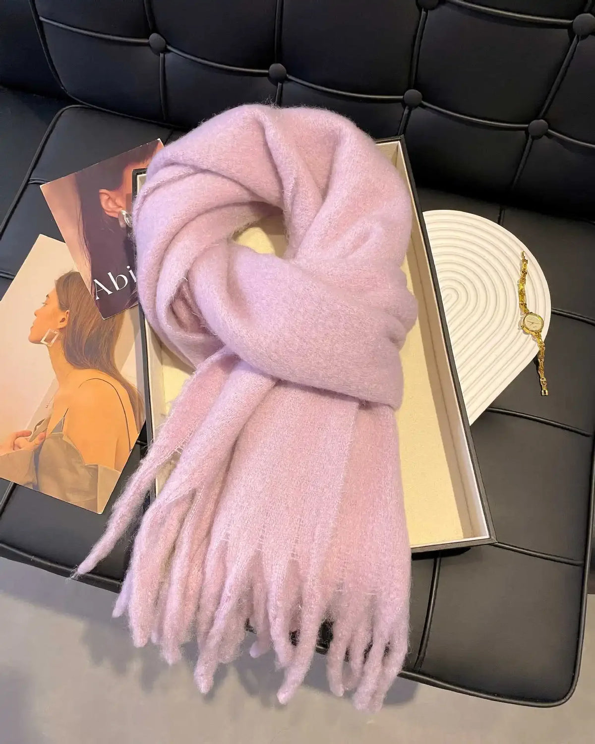 Women's Cashmere Winter Scarf – Thick Knitted Warm Shawl Large version mohair [pink]]