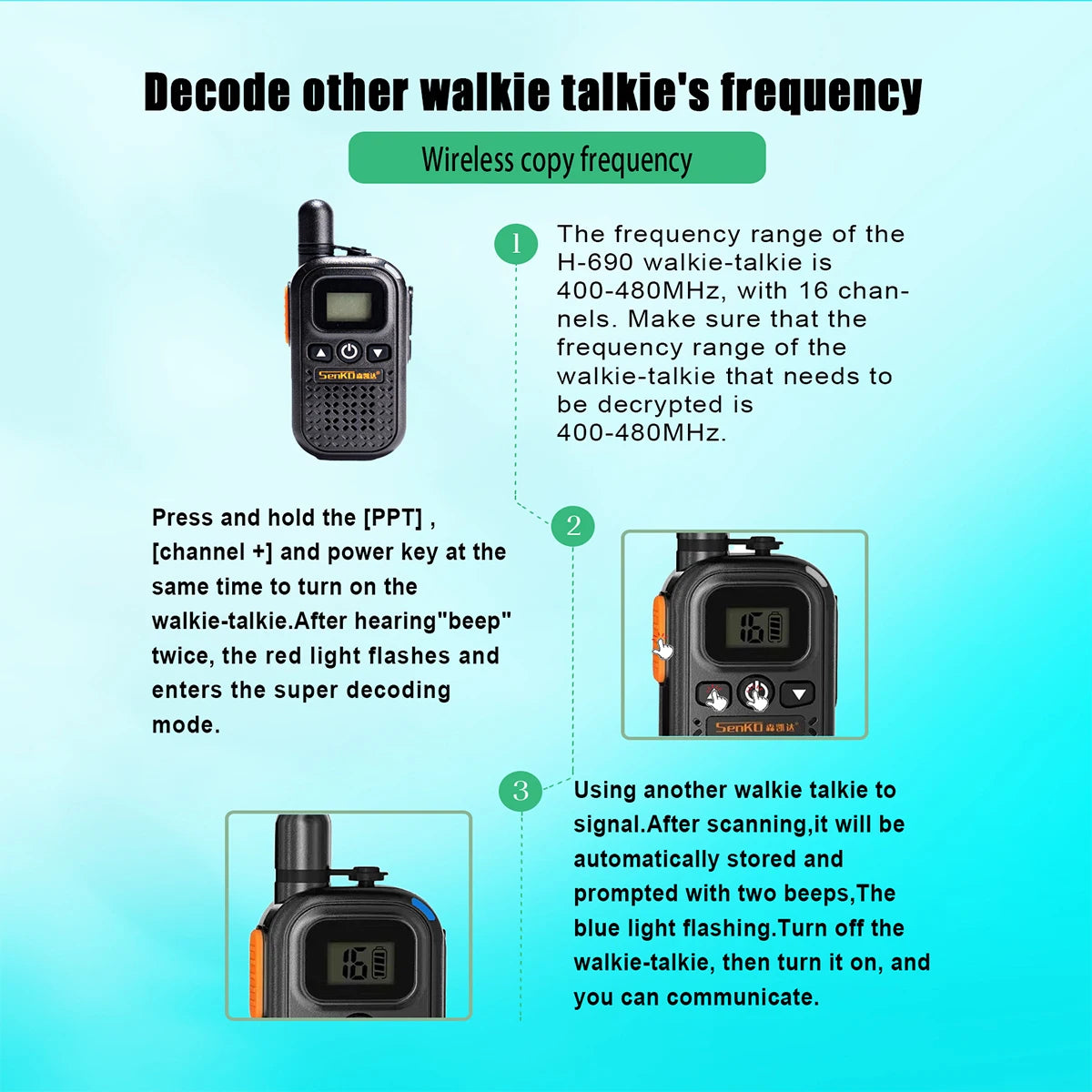 Mini walkie talkie Small and light 400-480MHz 16 channel headset Optional for restaurants, hotels and other service industries