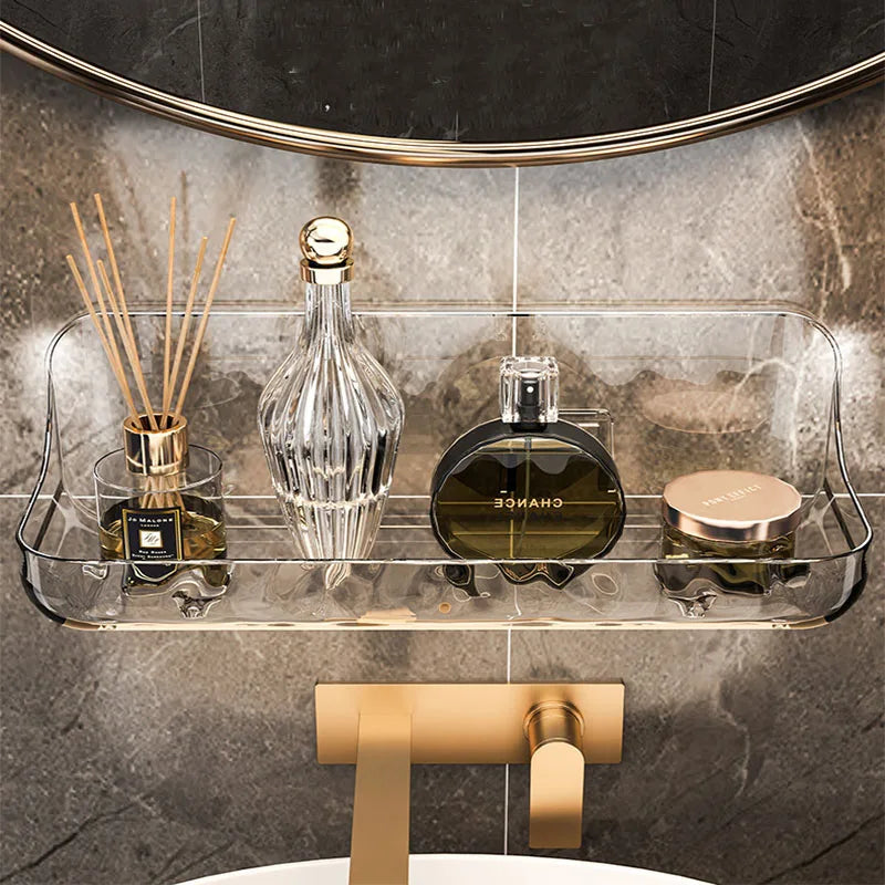 Clear PET No Drill Bathroom Shelf with Drainage and Raised Sides