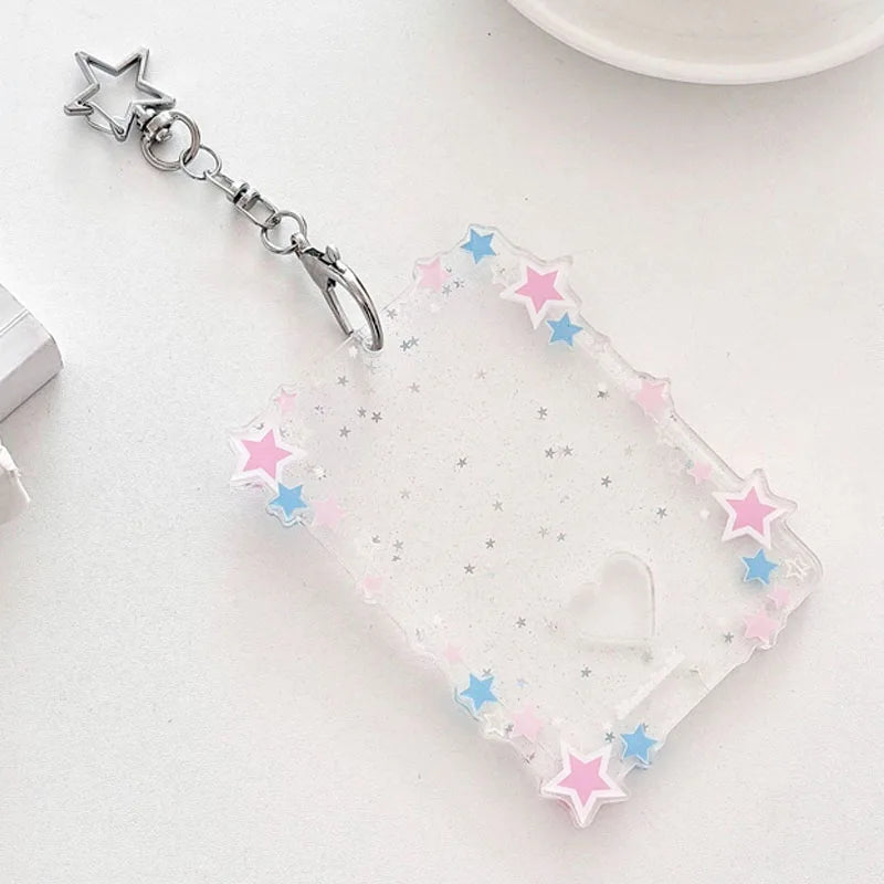 Kpop Photocard Holder with Star Border and Bag Charm Clip Colorful