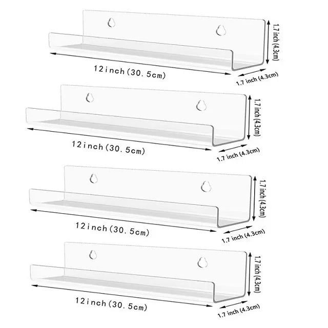 Acrylic Vinyl Record Shelf for Album Cover Wall Displays 4pieces-12inch