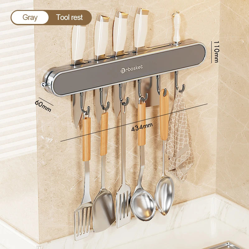 Kitchen Shelf Multifunctional Storage Rack Wall Mounted Non Perforated Suction Cup Household Storage Gray 2 M 1-tier