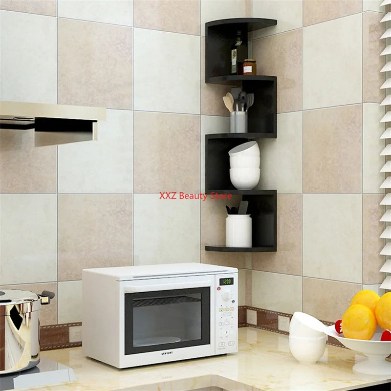 No Drill Wall Mounted Corner Shelf, 2 or 5 Tier, Black or White