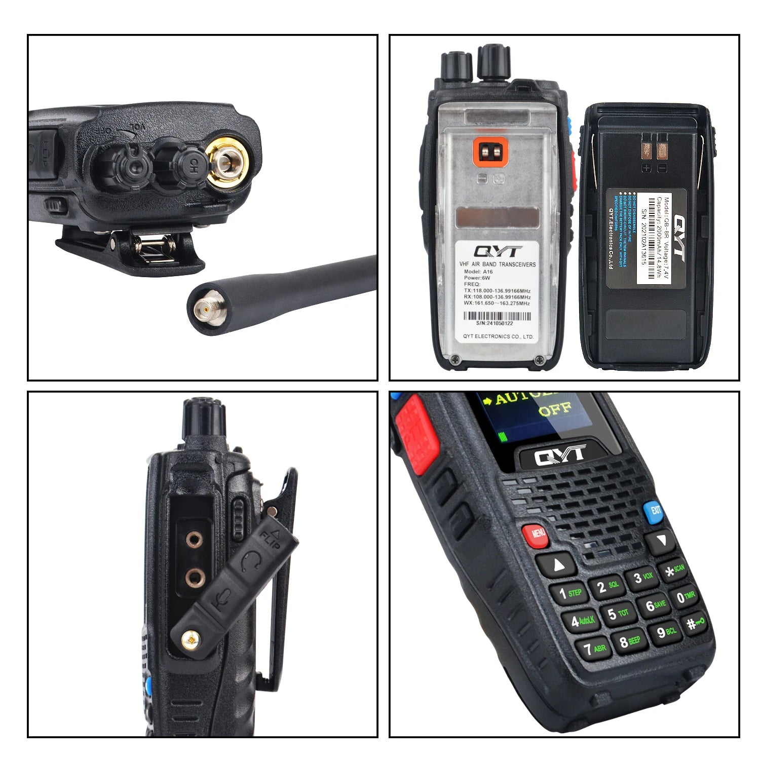 Air Band Transmitter Walkie Talkie Tx118.000-136.999MHz,Rx108.0000-136.999MHz 6W 200Ch W/NOAA Channels VOX QYT KT-A16 Radio