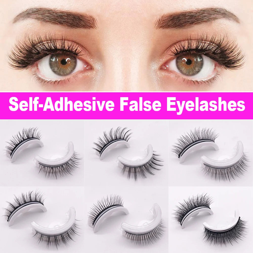 1 Pair Reusable Self Adhesive False Eyelashes Natural Long Thick Fake Eye Lashes