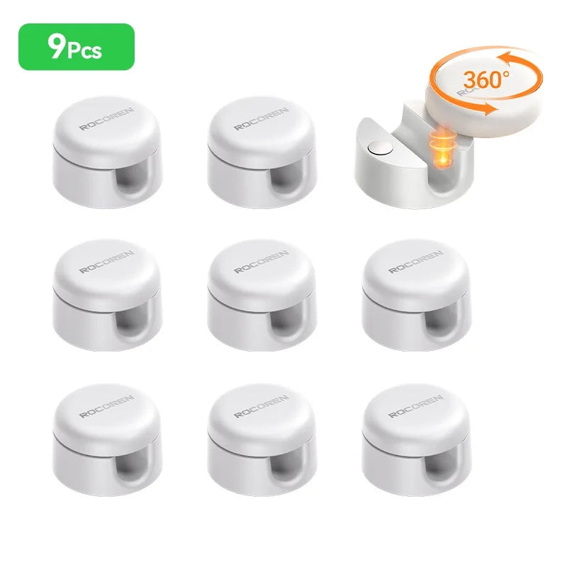 Rotating Magnetic Desk Cable Clips for Charging Lead Storage White 9Pcs