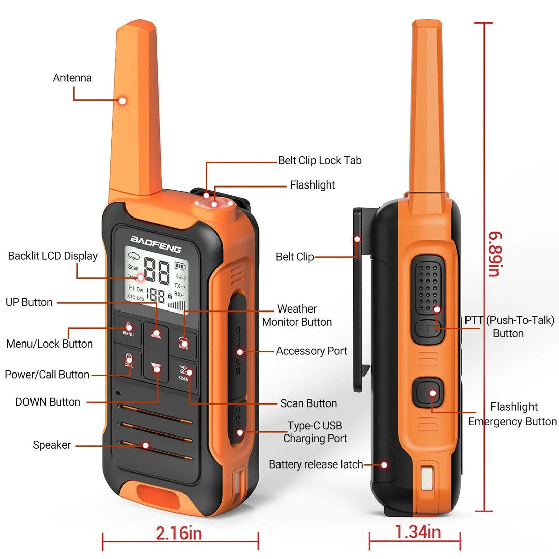 2pcs Baofeng F22 Mini Walkie Talkies - Long Range, Waterproof, Rechargeable, Kids Two-Way Radio with Type-C Charging for Camping & Outdoor Adventures - Dicrodelights