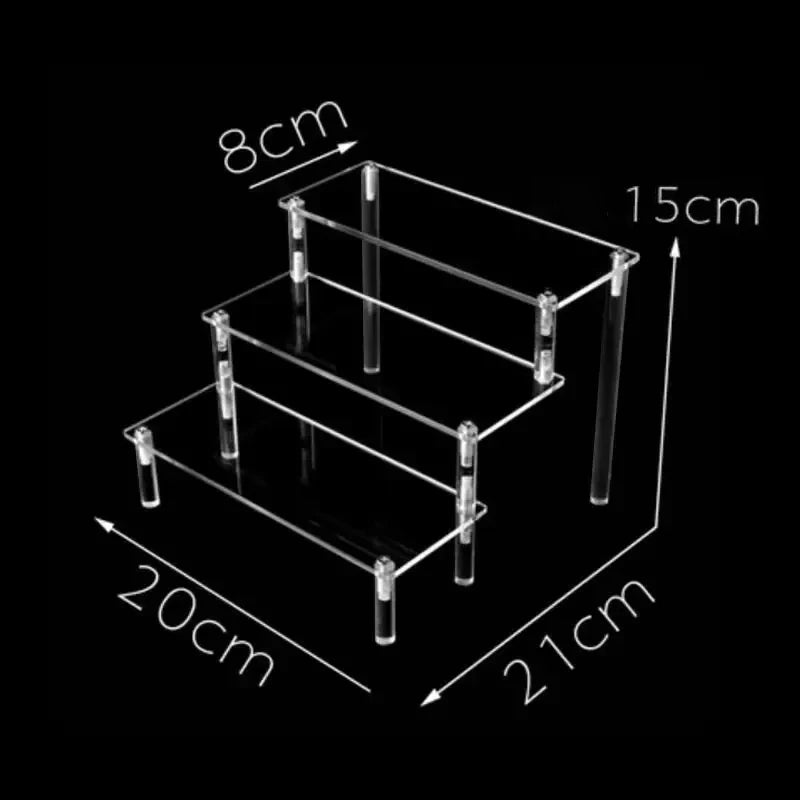 Tiered Display Stand with Clear or Wood Effect Shelves 3-20x8cm