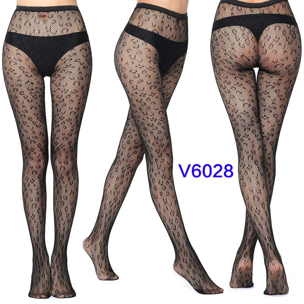 Women Sexy Fishnet Tights Jacquard Weave Seamless Pantyhose Yarns Garter Grid Fish Net Stockings Black Spider Gothic Lace Tights V6028 One Size