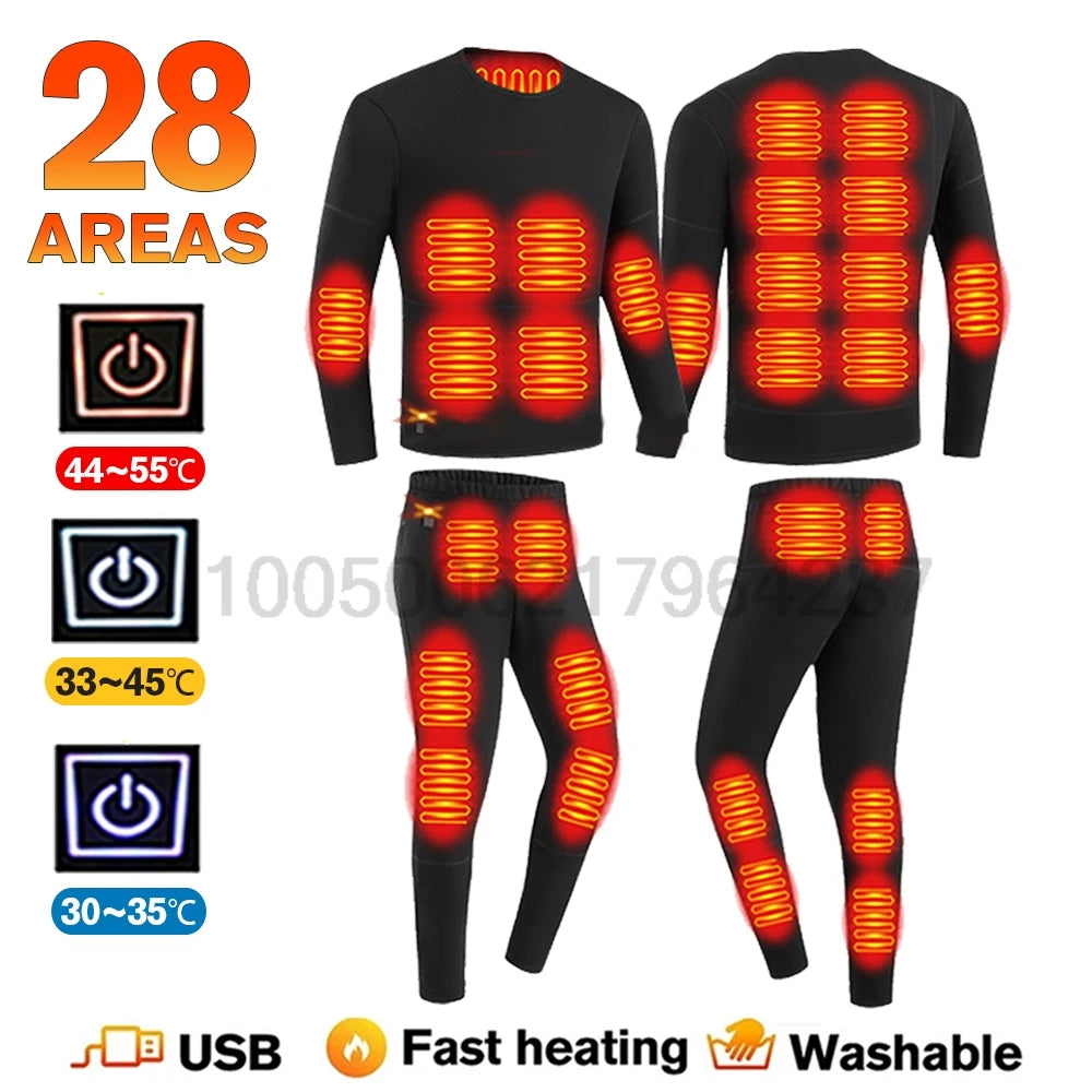 Winter USB Electric Heating Jacket Heated Thermal Underwear Men Women Sports Thermal Heated Underwear Electric Heated Equipmen 28-BK-Men-Suit