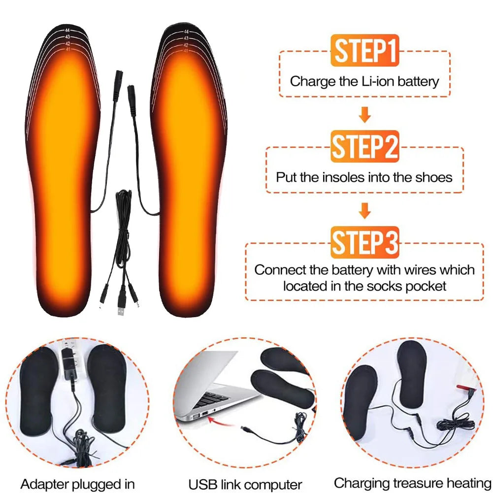USB Rechargeable Heated Insoles Size 35-46 DIY Customizable Electric Heated Shoes Pad for Outdoor Skiing Winter Foot Warmers