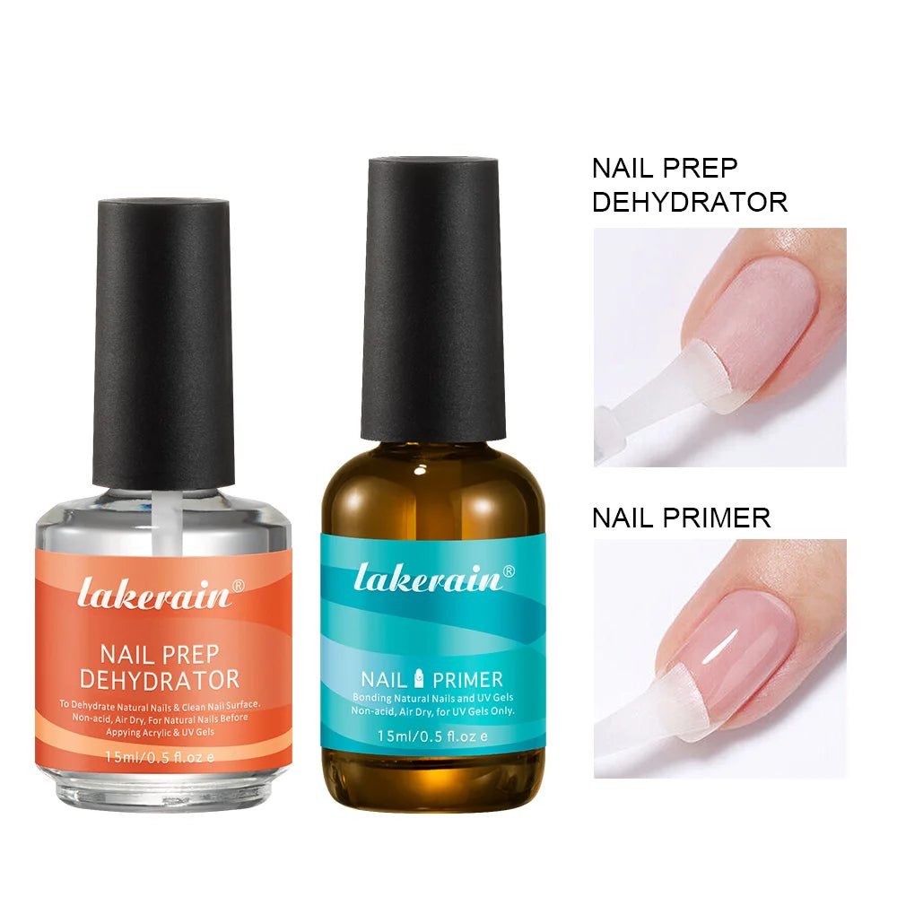 2Pcs 15ml Nail Primer Fast Air Dry Prep Dehydrator For Nail Soak Off Base Primer Gel First Nails Gel for Manicure Tools 1 set
