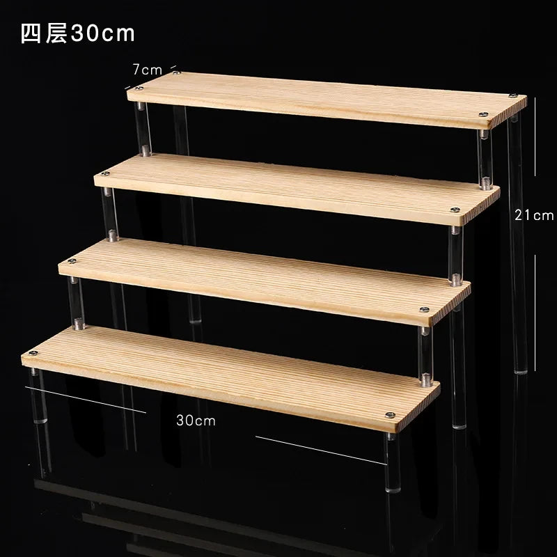 Display Riser Stand for Figures in Clear, Black or Wood Effect 4 tier 30x7cm
