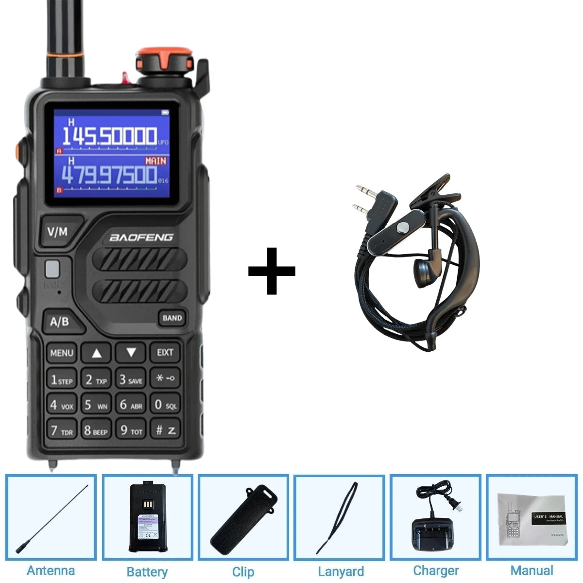 Baofeng UV K5 Plus 10W Tri Band Long Range Ham Radio Add Headset