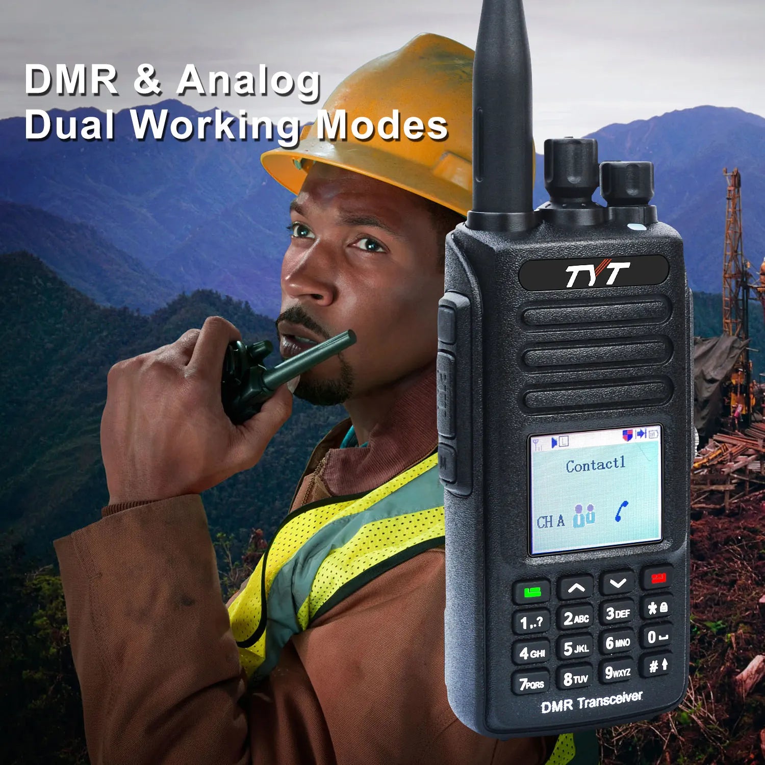 TYT MD-UV390 10W DMR Digital Walkie Talkie with GPS, IP67 Waterproof, AES-256 Encryption & USB-C Battery