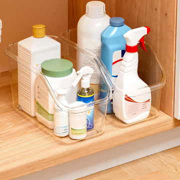 Pull-Out Cabinet Organizer Bin with Roll Wheels Clear Kitchen Bathroom Cabinet Under-Sink Organizer and Storage Organizer Basket