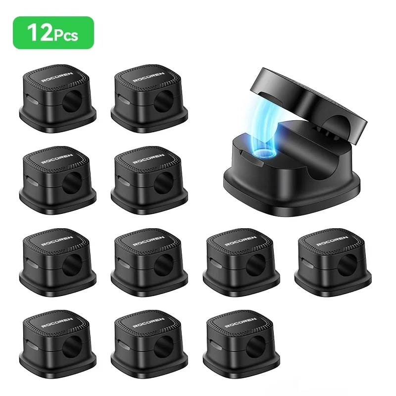 Self Adhesive Magnetic Desk Cable Clips for Charging Leads Black 12PCS