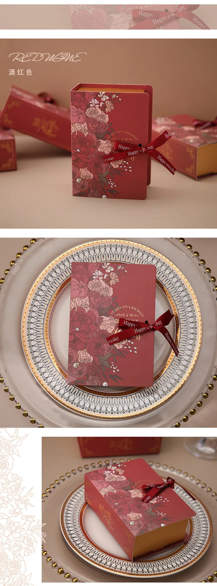 5pcs Book Shape Gift Box ith Ribbon Paperboard Candy Chocolate Present Packaging Box for Wedding Birthday Mother's Day