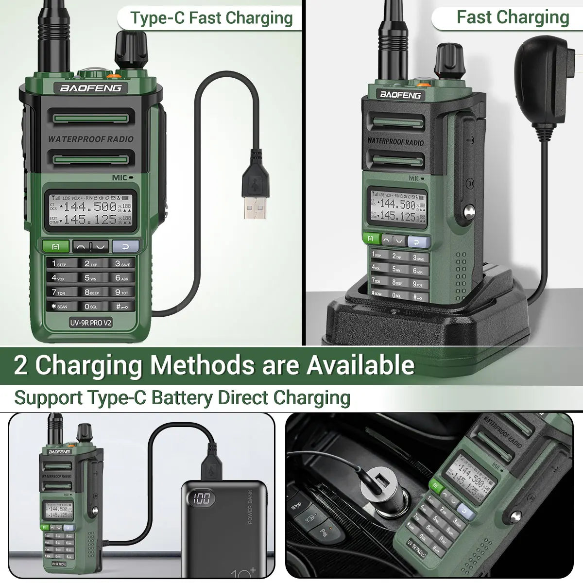 Baofeng UV 9R Pro V2 IP68 Waterproof Walkie Talkie Tri-Power Type-C Charger Dual Band Ham CB Radio Two Way Radio of UV 9R Plus