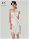 FIMTAIRAH 100% Silk Pajamas Women's Summer Nightgown Dress Summer Home Wear Lace