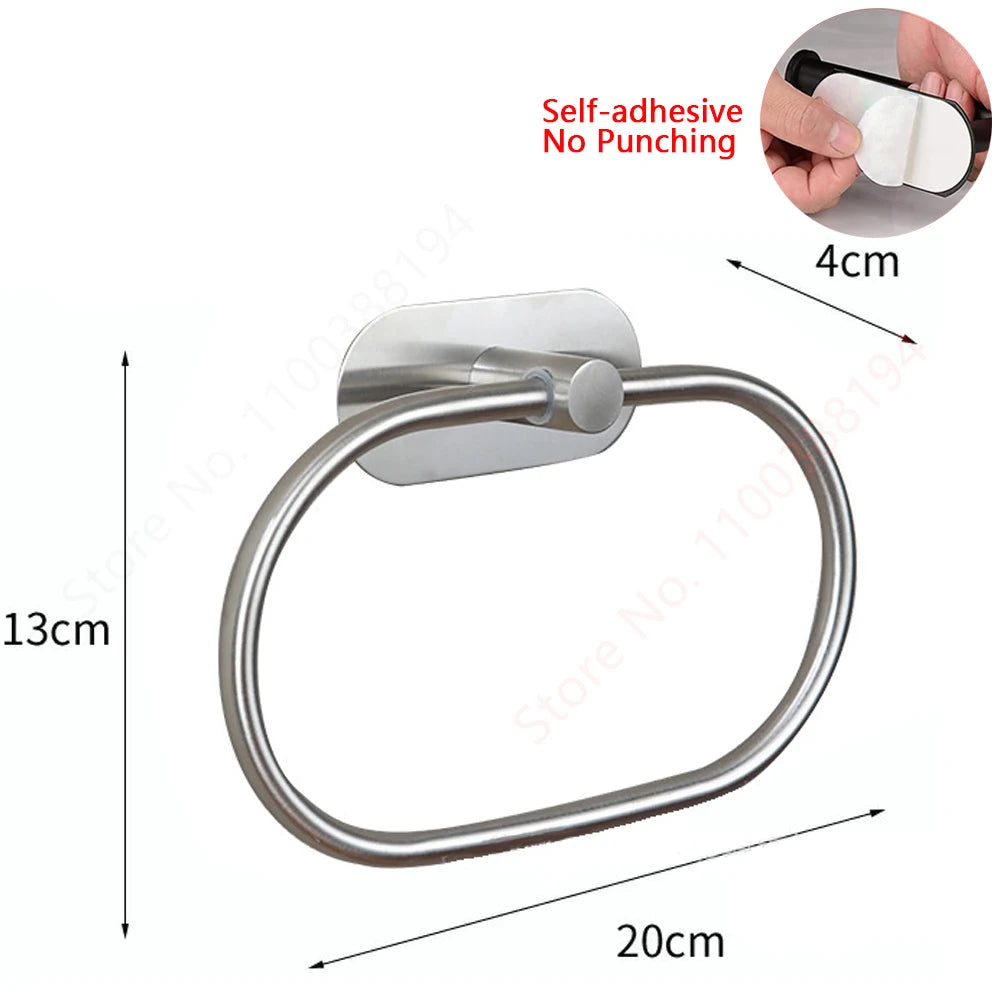 Stainless Steel Wall Mounted Toilet Roll Holder and Hooks Adhesive Towel Rack