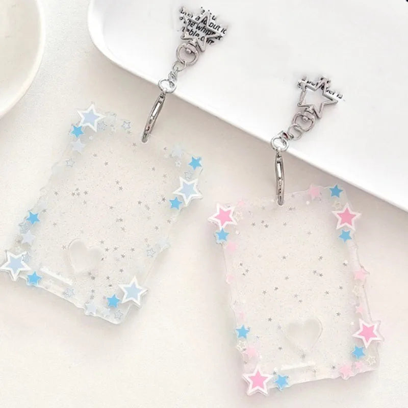 Kpop Photocard Holder with Star Border and Bag Charm Clip