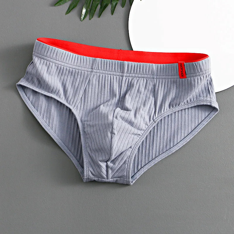 1/3PCS Men Briefs Mid Waist Elastic Soft Breathable Anti-septic U Convex Striped Solid Color Casual Men Underpants underwear men PC3220-BU