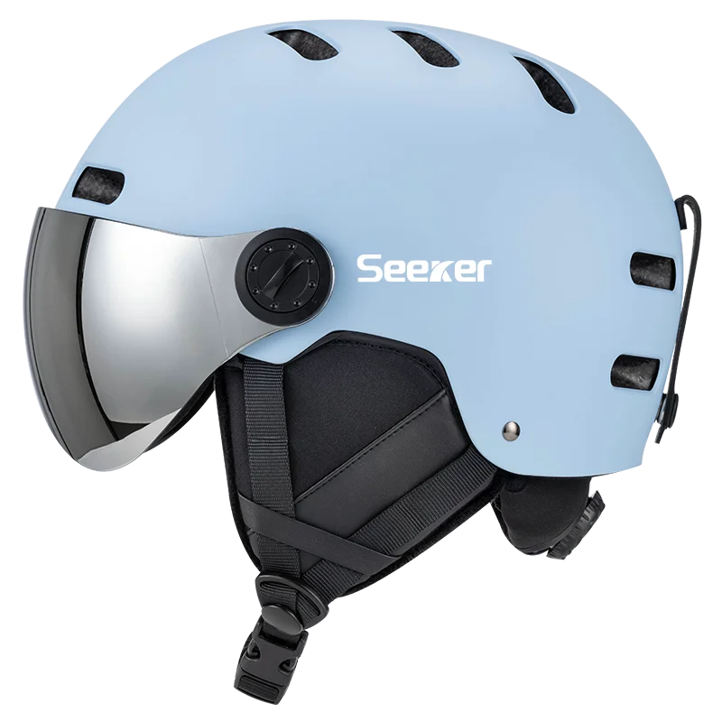 Seeker Ski Helmet with Goggles Winter Snow Helmet Outdoor Sports Alpine Skiing Skating Helmet Adult Men's and Women's Ski Helmet Light Blue