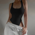 Sleeveless Knit Bodysuit Hot Summer Sexy Bodycon Off Shoulder Halter Tops Casual Street Bodice For Women ClubWear black