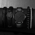 5PCS Set Fashion Mens Sports Watches Man Business Quartz Wristwatch Luxury Leather Bracelet Men Casual Clock Watch Black Black