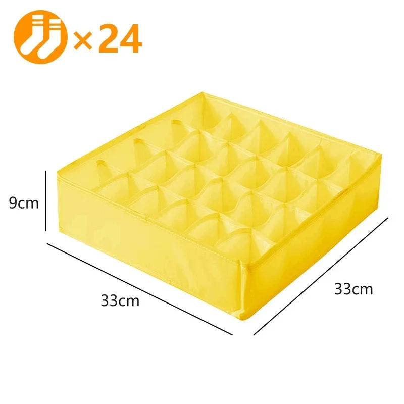 Fabric Bra Drawer Organiser for Sports Bras Socks and Underwear 24grids-yellow