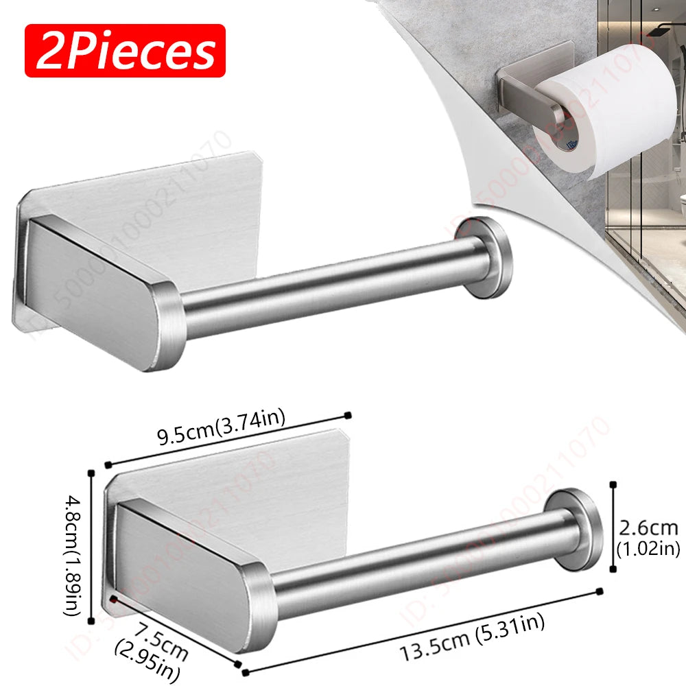 1~2PCS Toilet Paper Rack Bathroom Paper Towel Holder Adhesive Absorbent Paper Dispenser WC Kitchen Hardware Storage Accessories 2Pcs Silver Holder B