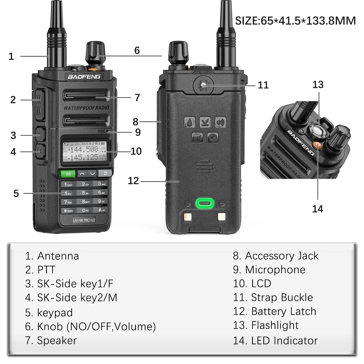 Baofeng UV 9R Pro V2 IP68 Waterproof Walkie Talkie Tri-Power Type-C Charger Dual Band Ham CB Radio Two Way Radio of UV 9R Plus