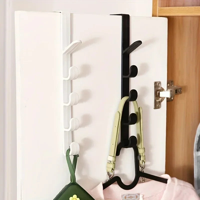 Plastic Over Door Hook Rack for No Drill Bag and Hat Storage 2pcs-white-black