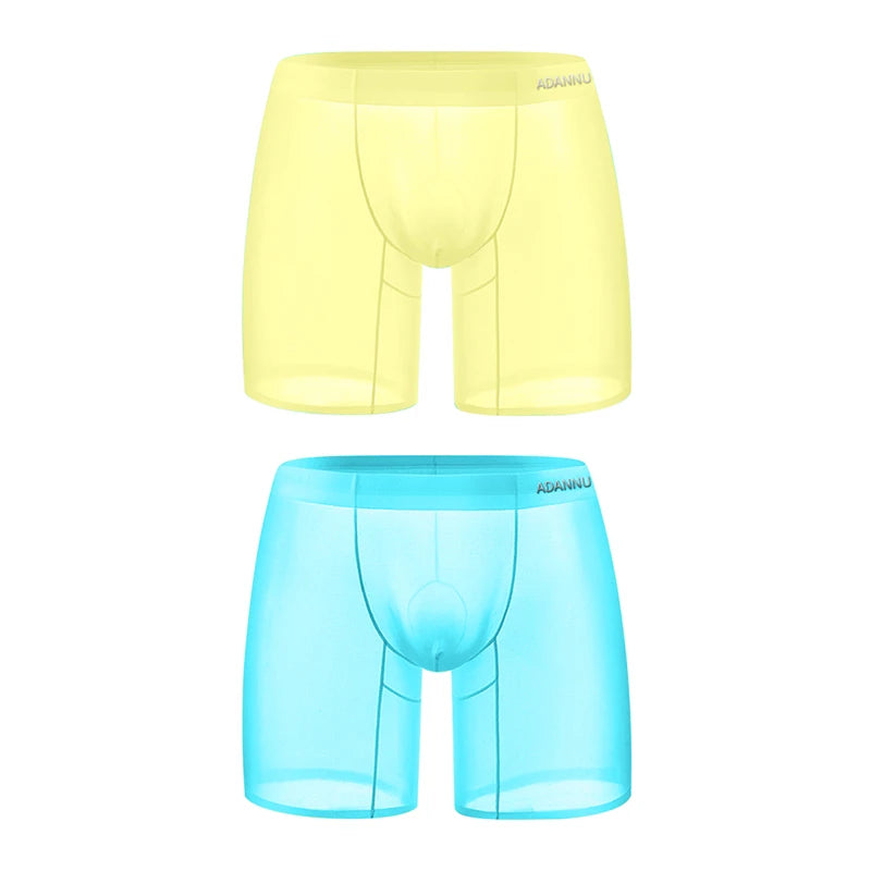 1/2/3 PCS Men's Ice Silk Boxers Transparent 0.01 Ultra-thin Fabric See Through Seamless Underwear antibacterial Boxer Shorts 2AD785-YE-BU