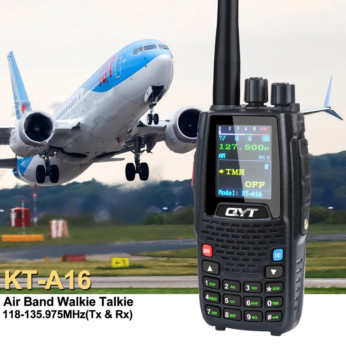 Air Band Transmitter Walkie Talkie Tx118.000-136.999MHz,Rx108.0000-136.999MHz 6W 200Ch W/NOAA Channels VOX QYT KT-A16 Radio